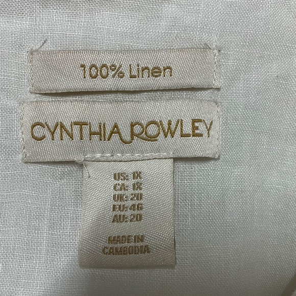 CYNTHIA ROWLEY 100% Linen Long Sleeve Blouse 3 Button Close Roll Tab Sleeves 1X - Picture 7 of 9